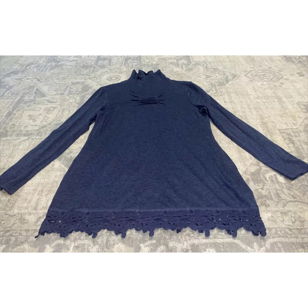 Soft Surroundings Sweater Sz‎ Medium Blue Wool Long Sleeve Mock Neck  Women's